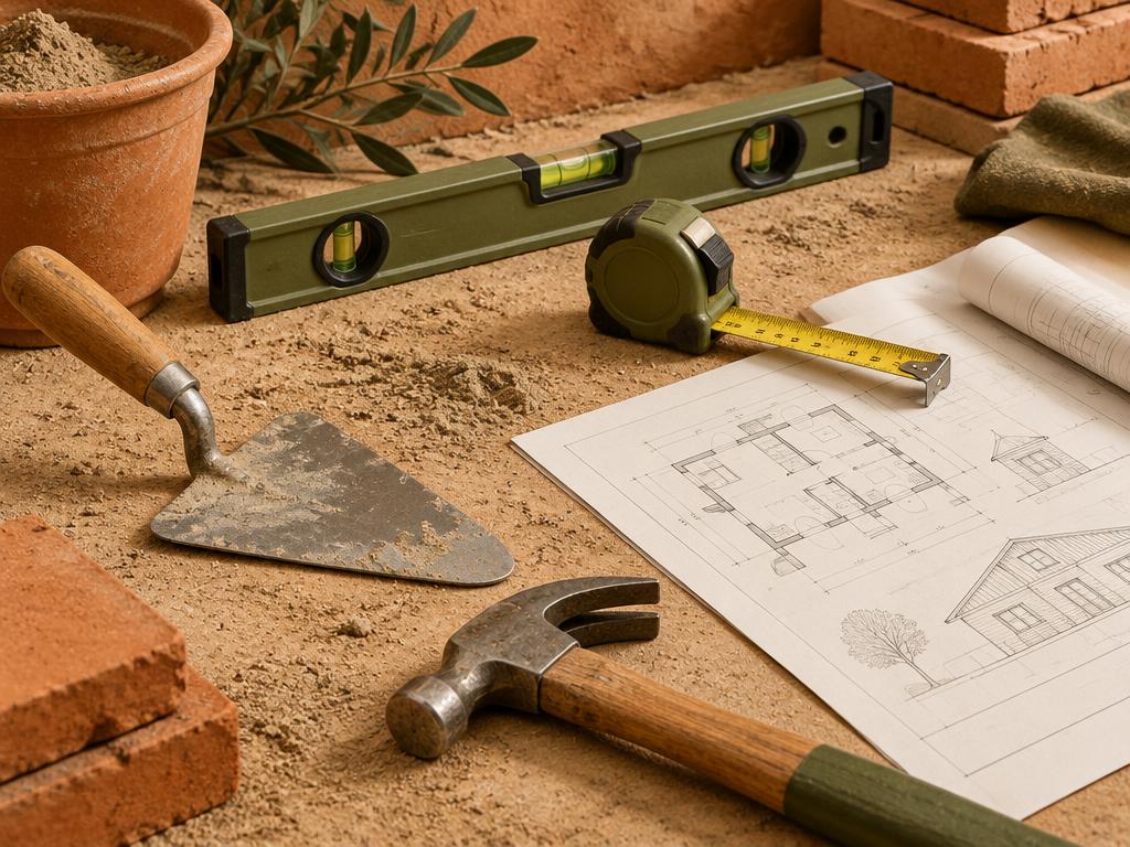 Ferramentas de obra e planta